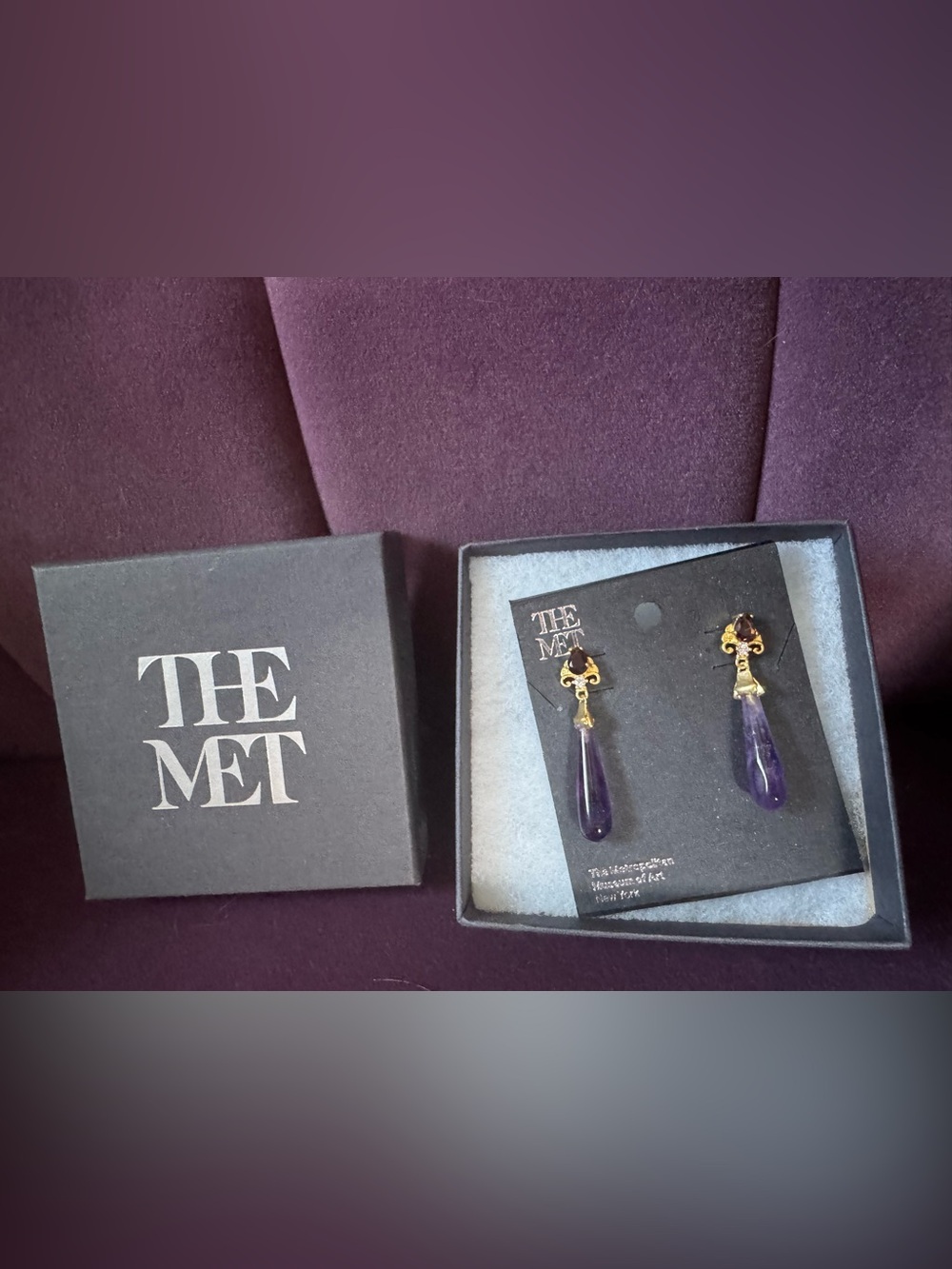 The Met Museum New Turkish Amethyst Drop Earrings with minor flaw